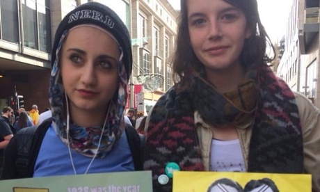 two young girls campaigning for the yes vote in scotland