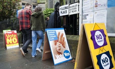 Voting in the Scottish independence referendum has just finished, and the votes are being counted overnight. Photograph: Lesley Martin/AFP/Getty Images