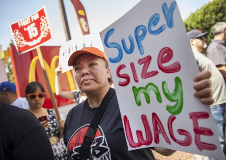 Fast-food workers protest outside a California branch of McDonald's.