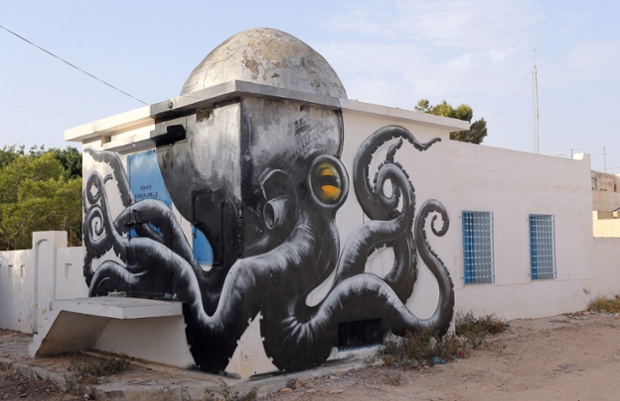 A mural by Belgian artist ROA is part of the street art project 'Djerbahood'