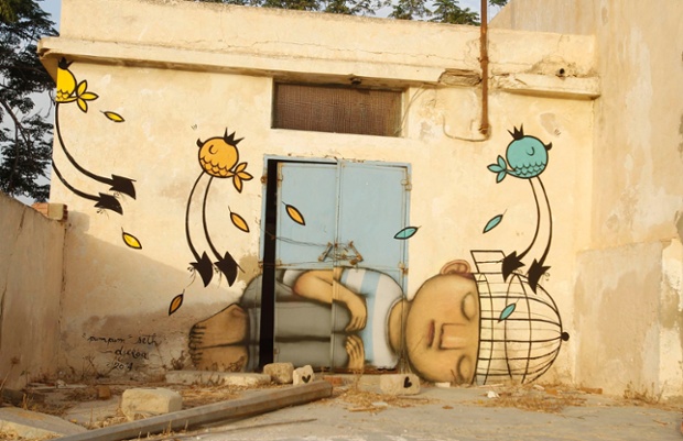 A mural painted by French artist Seth is pictured in the village of Erriadh on Djerba
