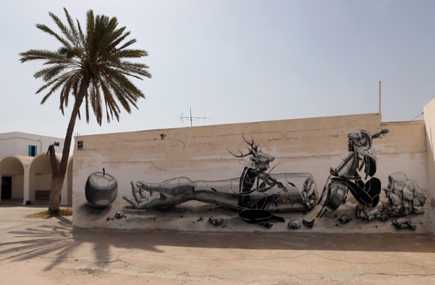 A mural by German artist Dome is part of the street art project 'Djerbahood'