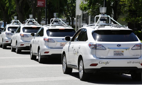 Sit back and relax ... Google self-driving cars Photograph: Eric Risberg/AP