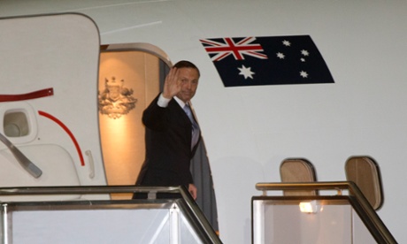 The Prime Minister Tony Abbott leaves RAAF Fairbairn in Canberra bound for New York on Tuesday evening. Photograph by Mike Bowers for Guardian Australia #politicslive