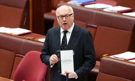 The Attorney-General George Brandis during debate on National Security Legislation in the senate chamber this morning in Parliament House in Canberra, Wednesday 24th September 2014 #politicslive Photograph  by Mike Bowers for The Guardian Australia
