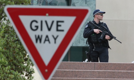 Upgraded security measures around the Ministerial wing of Parliament House, Canberra this afternoon Wednesday 24th September 2014.