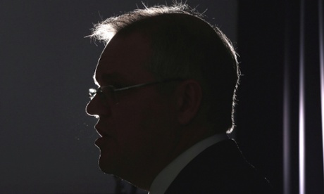 The Minister for Immigration Scott Morrison at a press conference in the blue room of Parliament House in Canberra this morning, Thursday 25th September 2014