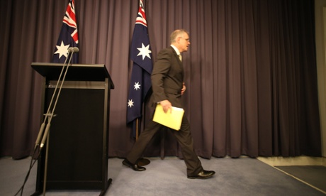 The Minister for Immigration Scott Morrison at a press conference in the blue room of Parliament House in Canberra this morning, Thursday 25th September 2014