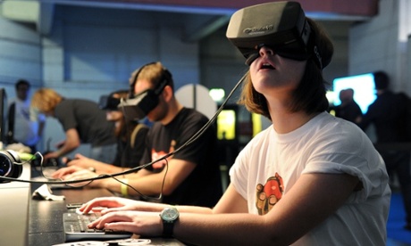 A gamer using the Oculus Rift headset