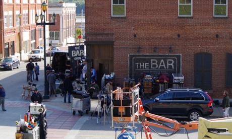 The Gone Girl film crew on location at 'The Bar' in Cape Girardeau, Missouri.