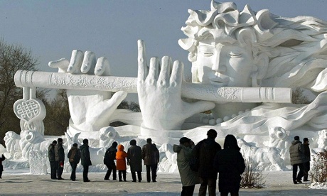 Flute snow carved sculpture in Harbin, China