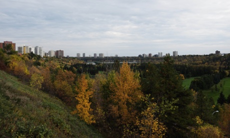View of the North Saskatchewan River Valley from the Victoria Promenade in Oliver.