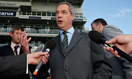 Nigel Farage speaks to reporters at Doncaster racecourse