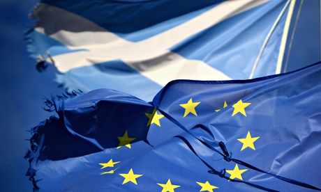 Scottish and EU flag flying together