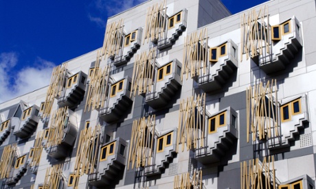 Exterior facade of the Scottish parliament building in Holyrood, Edinburgh.
