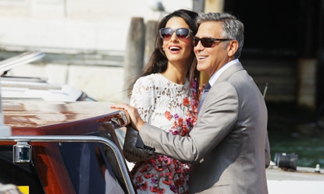 George Clooney and Amal Alamuddin in Venice on Sunday.