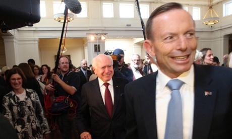 Tony Abbott with former PM John Howard at the Menzies exhibition opening.