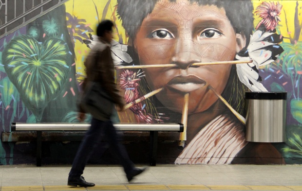 New artwork by Primo pictured at Frederico Lacroze metro station in Buenos Aires, Argentina