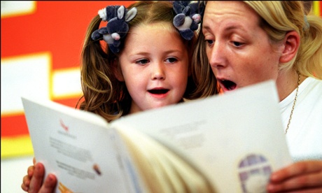 Mother and child reading together.