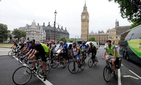 Bike commuters in central London.