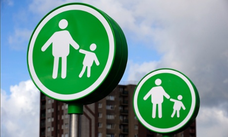 two green signs of people holding hands 