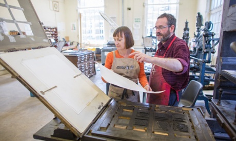 Sarah Franklin at a class where you learn to print on Oxford presses that go back to 15th century