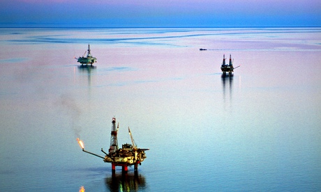 Offshore oil and gas production in the Cook Inlet Oilfield of Alaska.