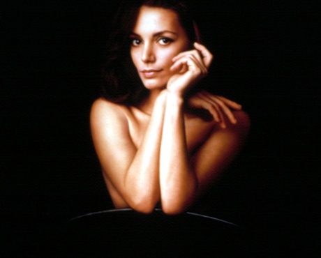 Joanne Whalley-Kilmer (as she was then) in the classic Christine Keeler pose for the film Scandal, inspired by the Profumo affair