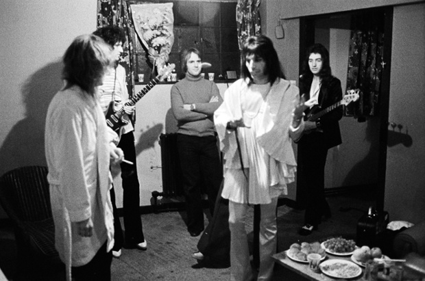 Queen backstage at the rainbow in 1974.