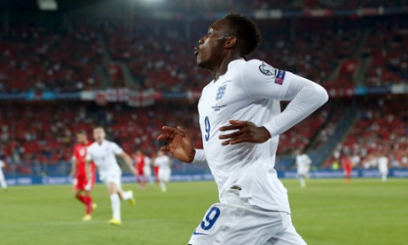 England's Danny Welbeck celebrates after scoring his side's first goal against Switzerland in their Euro 2016 qualifier.