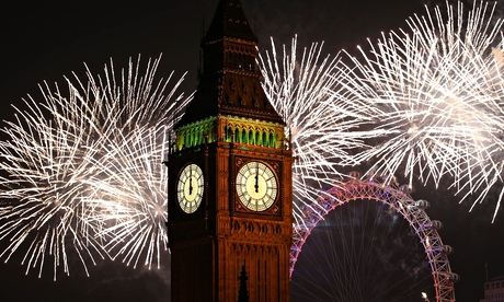New Year's fireworks light up the London skyline and Big Ben just after midnight