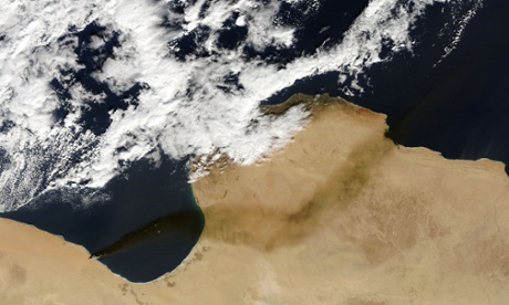 Smoke from Sidra oil refinery fire in Libya following  attack by a group known as the Fajr Libya (Libya Dawn)