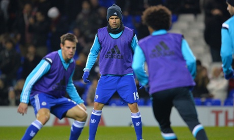 Diego Costa and his snood warm-up.