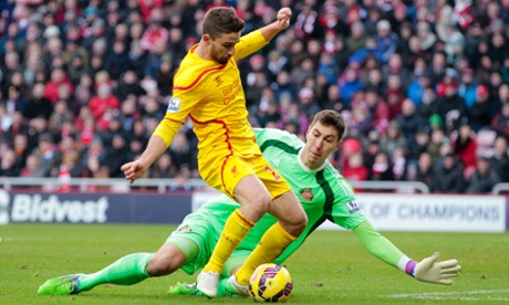 The angle gets the better of Fabio Borini, who got the better of Costel Pantilimon