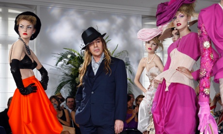 Galliano in his heyday with Christian Dior, at the finale of his Paris fashion week show in 2009.