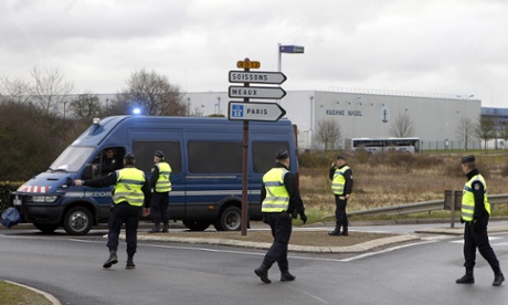 Police officers today at the scene of the siege in Dammartin-en-Goele.