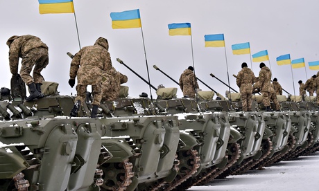 Ukrainian servicemen during a handing-over ceremony of military equipment by president Poroshenko