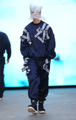 A model in Cat boots at Christopher Shannon