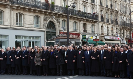 The world leaders gather at the head of the march.