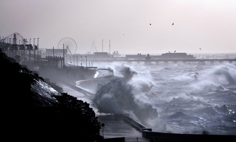 Blackpool beach front as Britain is hit by gales and heavy rain.