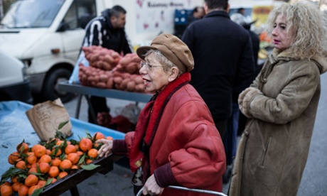 Shoppers queue up a stall in Thessaloniki