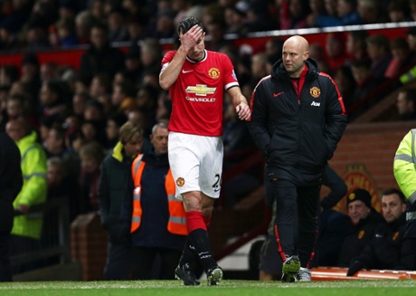 Robin van Persie leaves the game through injury.