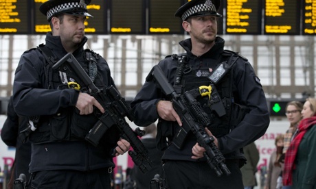 Armed officers from the British Transport Police on patrol during Counter Terrorism Awareness Week
