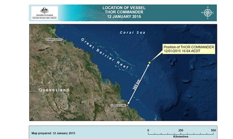 An Amsa map showing the position of the Thor Commander.