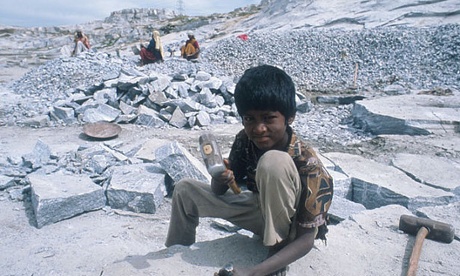 children work in granite stone quarry near Bangalore