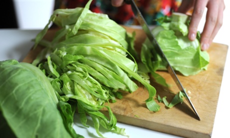 chopping cabbage