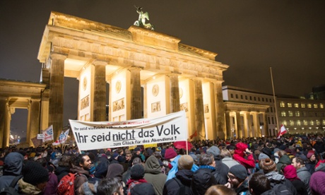 Several thousand people protest against an anti-Islamic PEGIDA march in Berlin on 12 January