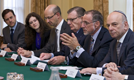 Vivian Wineman, right, president of the Board of Deputies of British Jews, with members of the Jewish Leadership Council during a meeting with David Cameron on 13 January