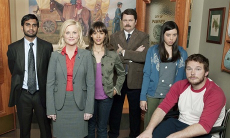 Feeling pawnee? Parks and Recreations cast (L-R) Aziz Ansari, Amy Poehler, Rashida Jones, Nick Offerman, Audrey Plaza, Chris Pratt