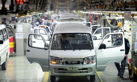 Vehicles on the assembly line in a Chinese factory